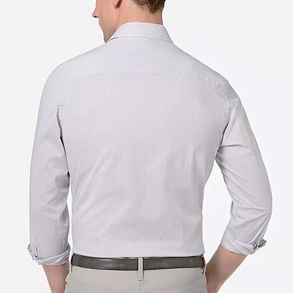 Alfani Men’s Smooth Silver Cotton Stretch Modern Stripe Dress Shirt Size XXL - Picture 2 of 3